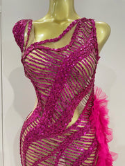 Sparkly sequin mesh see-through long tail dress for women – evening, prom, wedding, birthday, nightclub, stage outfit