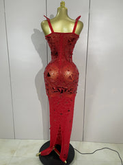 Mermaid satin wedding dress with deep V neckline and detachable train