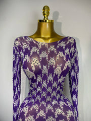 Denise sparkly rhinestone mesh see-through dress, stretchy women’s party and nightclub outfit.