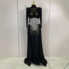 Alie elegant sparkly diamond long sleeve mesh see-through maxi abaya party dress