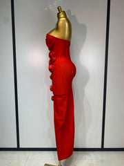 Kiara strapless backless red flower midi bandage dress – sexy elegant prom dress for women.