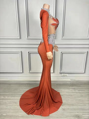 Selene sparkly rhinestone pearl floor-length prom dress elegant mesh gown.