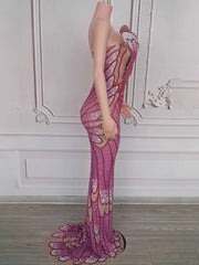 Ness strapless hot stamping elastic bodycon dress – shiny wrapped chest party outfit for women.