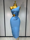 Claire sky blue one shoulder pearl bodycon bandage dress – luxury birthday and evening outfit.
