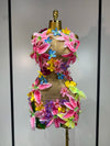 Envious Designs Samantha colorful flowers sleeveless sexy mesh see through mini dress for birthday party styling