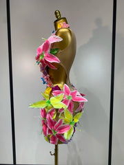 Envious Designs Samantha colorful flowers sleeveless sexy mesh see through mini dress for birthday party styling