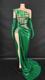 Lyra sexy mesh see-through top skirt long gloves prom set elegant gown.