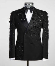 Luxury embellished double-breasted men’s suit and pants set for formal events or stage wear