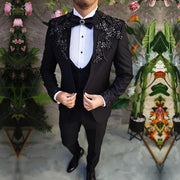 Black Beaded Gemstone Appliqué Men’s Tuxedo