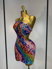 Envious Designs Miesha sexy backless hollow out shiny diamond mini dress for birthday and cocktail party styling