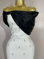 Samantha elegant sexy off shoulder ruched beaded patchwork bodycon long bandage dress for women party evening