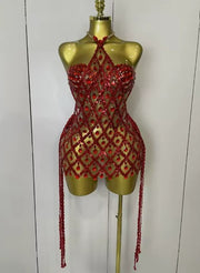 Kyra sparkly sequin diamond mesh two-piece dress set with transparent top for women’s evening, birthday, or party wear.