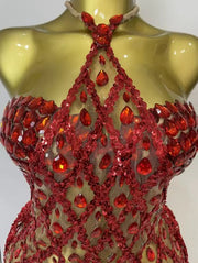 Kyra sparkly sequin diamond mesh two-piece dress set with transparent top for women’s evening, birthday, or party wear.