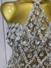 Kyra sparkly sequin diamond mesh two-piece dress set with transparent top for women’s evening, birthday, or party wear.