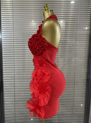 Tenisha Sparkly Red Crystal Women Sexy Halter Backless Flowers Bodycon