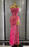 Envious Designs Sabrina sexy strapless shining rhinestone mesh ruffle maxi long dress for evening party styling