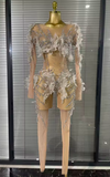 Olivia 3D Flower Mesh See-Through Sheer Bodycon Jumpsuit