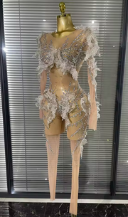 Olivia 3D Flower Mesh See-Through Sheer Bodycon Jumpsuit