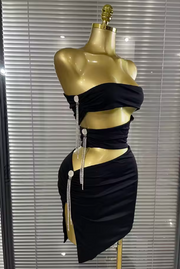 Aya Strapless Holes Shining Diamond Chain Bodycon Mini Dress