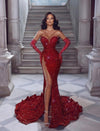 Red Sequin Sweetheart Gown with Gloves