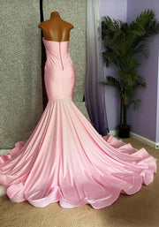 Luxury Sparkly Silver Diamond Long Pink Prom Dress