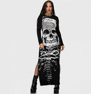 Skull Print Long Sleeve Maxi Dress