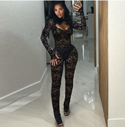 Sexy Lace See Through Hollow Out 2pcs Pant Sets