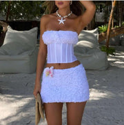 Ruched Tie-wrap Backless Tube Skirt Sets
