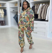 Floral Tassel Hooded Cargo Pocket Pant Sets