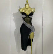 Kamila sparkly rhinestone mesh evening party dress for women, perfect for DJs, singers, and nightclub events.