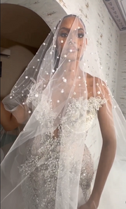 Luxury Rhinestone Glitter Beaded Ruffled Hem Wedding Dress