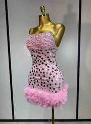Women Sexy Sparkly Rhinestones Sequin Mini Dress Performance Costume Stage Dancer Club Evening Party Luxury Birthday Dress