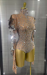 Brenda Sparkly Rhinestone Long Sleeve Stretch Bodycon Bodysuit