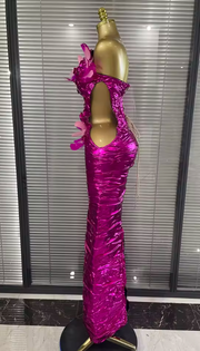 Joanne Rose Red Strapless Feather Mermaid Bodycon Long Dress