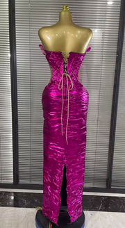 Joanne Rose Red Strapless Feather Mermaid Bodycon Long Dress