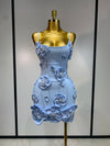 Zara square neck beaded bandage mini dress with rhinestone flower embellishment