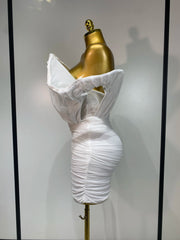 Envious Designs Tamara sexy off-the-shoulder white mini dress for birthday and bridal shower styling