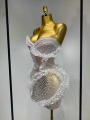 Tiara sexy strapless pearl ruched bodycon mini dress for birthday and cocktail party styling