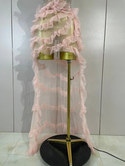 Envious Designs Denise sexy strapless mesh ruffled pink long dress with sparkly diamond detailing for birthday party styling