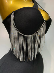 Thalia sexy diamond tassel crystal black bandage midi dress for birthday and cocktail party styling