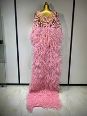 Women Sexy Mesh See Through Sequins Pink Maxi Long Dress Sparkly Sequin Evening Party Costume Stage Performance Birthday Dress