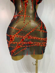 Carmina sexy backless hollow out red diamond mini dress for nightclub and stage performance styling