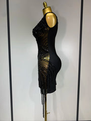 Genesis sparkly rhinestone bodycon mesh dress for birthday celebration and nightclub styling