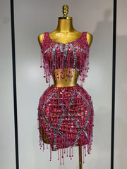 Sexy women’s luxury two-piece mini set with diamond embellishments – Bianca style.