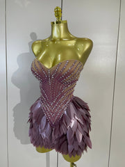 Victoria strapless sheer mesh bodycon dress with sparkling leaf embellishments