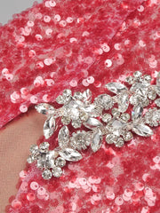 Lyra strapless backless maxi dress with diamond sequins, styled for formal events and high-glamour occasions.