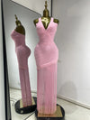 baby pink fringed sleeveless V-neck bandage bodycon dress for party and brunch styling