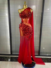 Mimi Floral Mesh See Through Bodycon Tail Maxi Dress