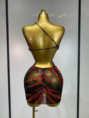Carmina sexy backless hollow out red diamond mini dress for nightclub and stage performance styling
