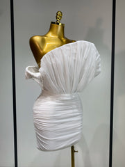 Envious Designs Tamara sexy off-the-shoulder white mini dress for birthday and bridal shower styling
